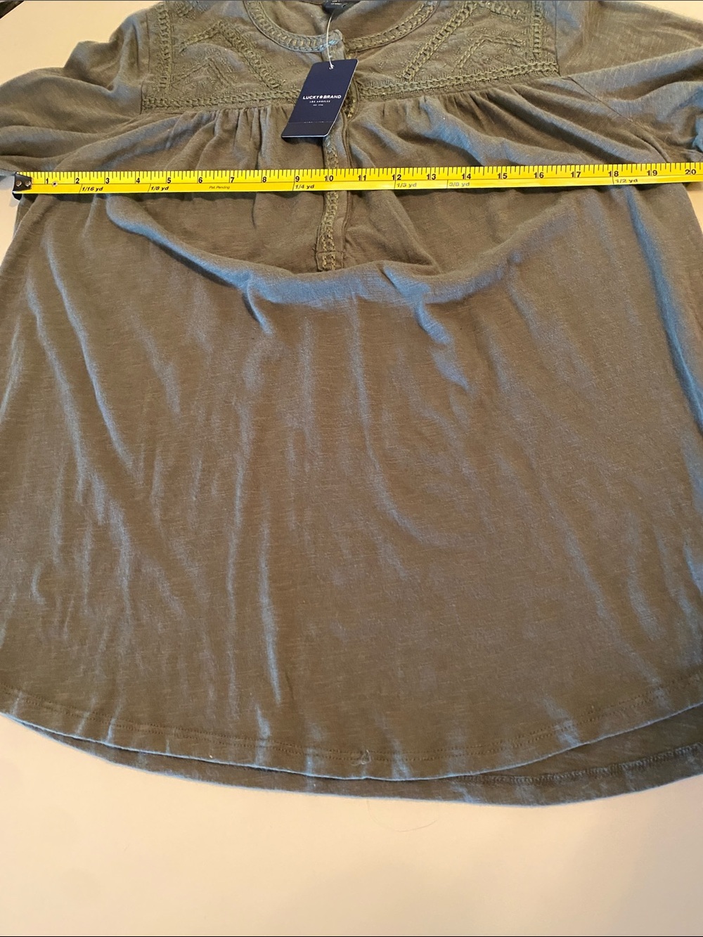 Lucky Brand Olive Embroidered Yoke 3/4 Sleeve Tunic Large NWT Collegiate Office - Picture 6 of 11